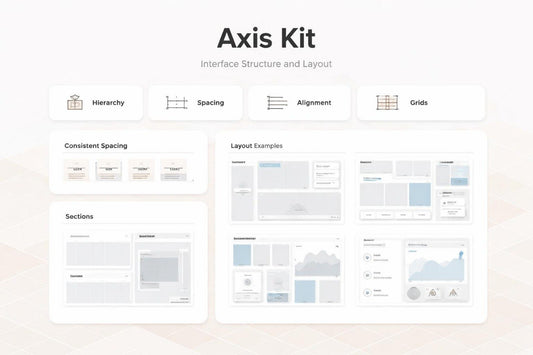 Axis Kit interface structure and layout guide with various design elements on a light background