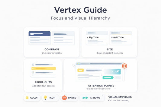 Vertex Guide for focus and visual hierarchy with design elements on a white background