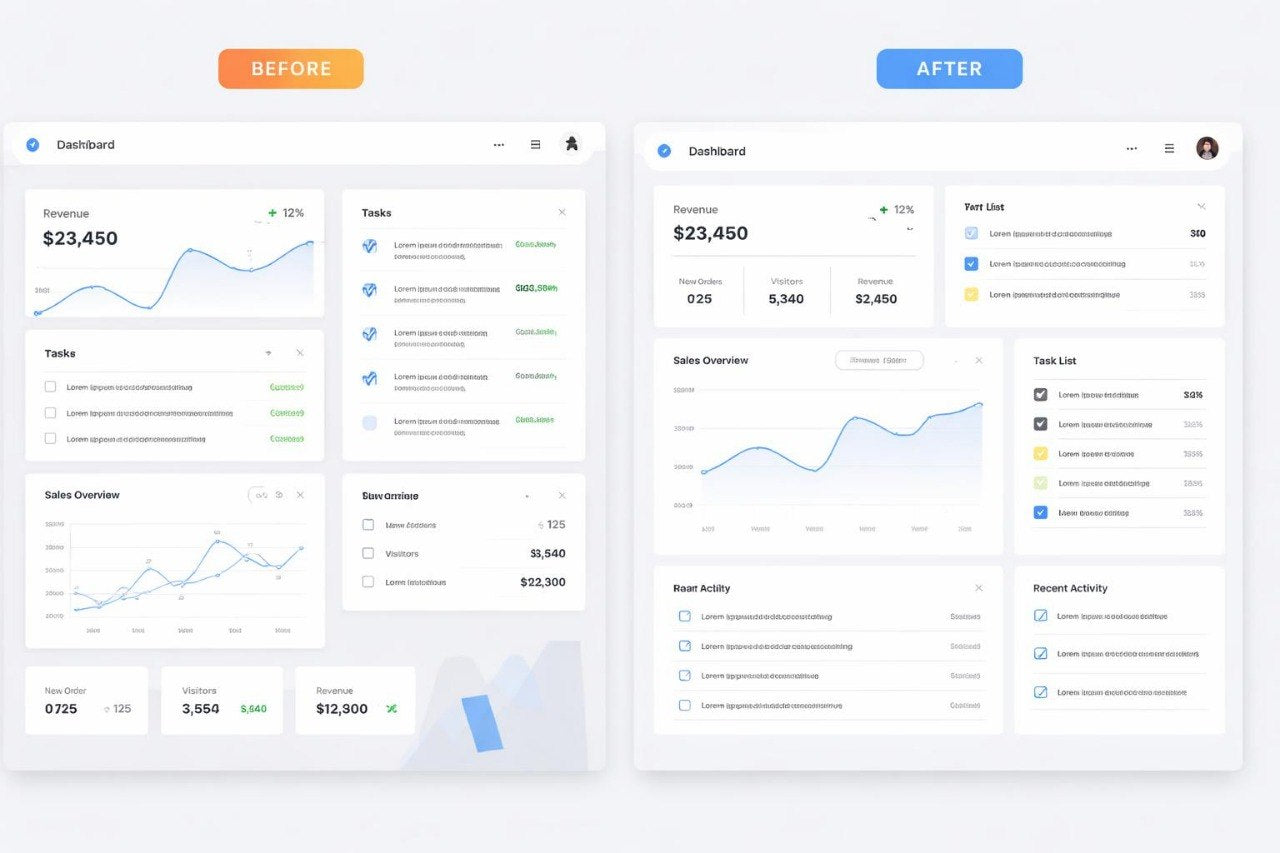 Before and after comparison of a digital dashboard design.