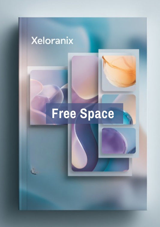 Book cover with abstract designs and 'Xeloranix Free Space' text on a gradient background
