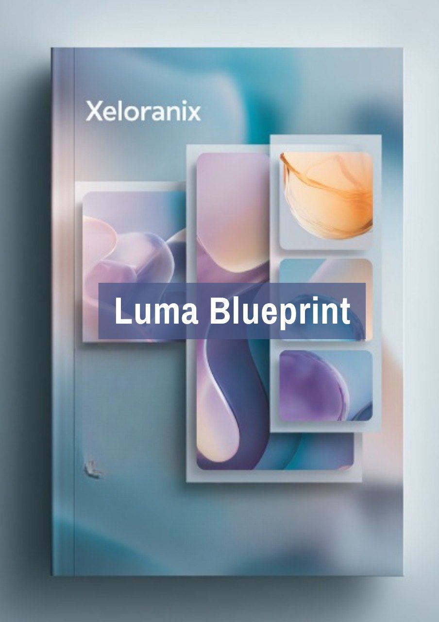 Book titled 'Luma Blueprint' by Xeloranix with abstract design on a gradient background