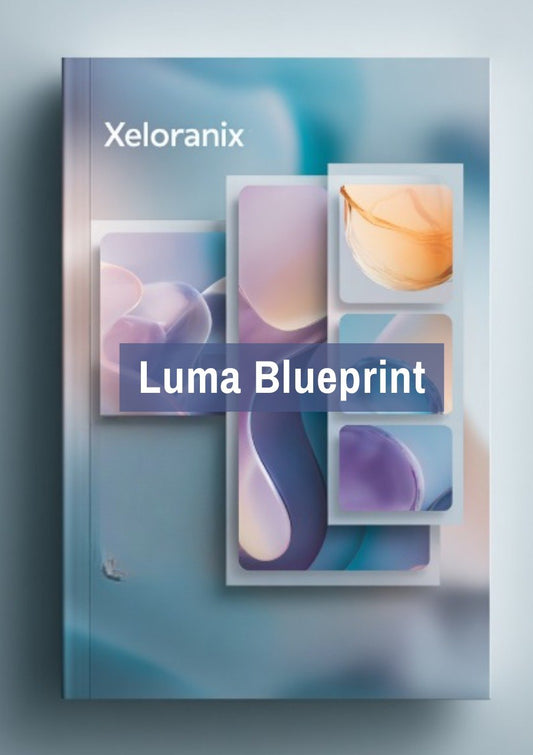 Book titled 'Luma Blueprint' by Xeloranix with abstract design on a gradient background