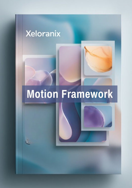 Book or cover with 'Xeloranix Motion Framework' on a gradient background
